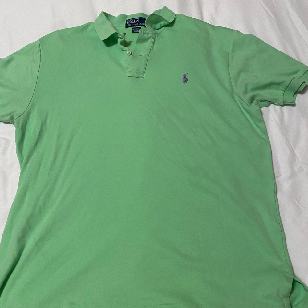super bright green polo Ralph Lauren polo button up short sleeve tee